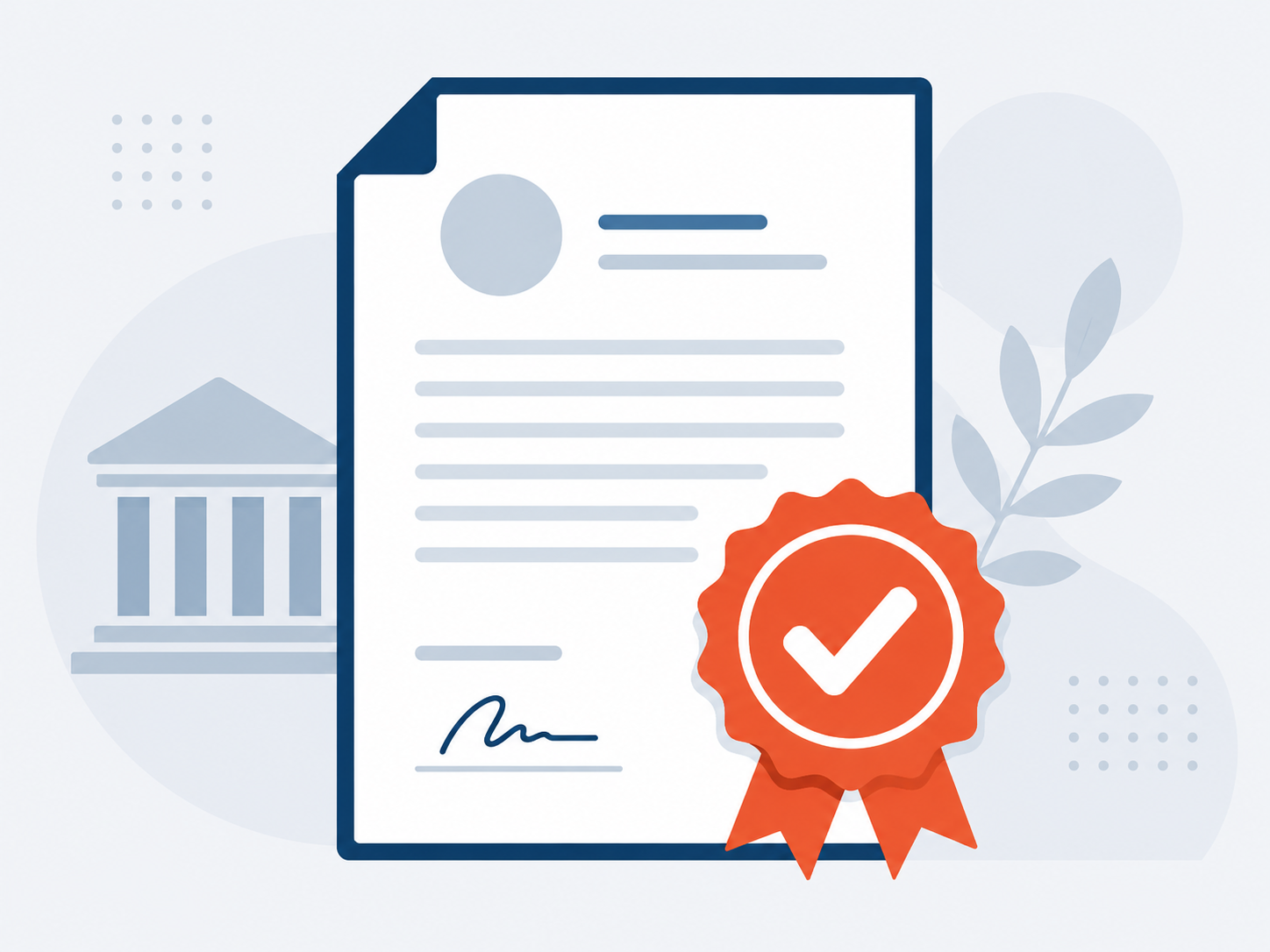 Ilustración de un documento con un sello de aprobación, representando la Certificación Negativa del CRIM